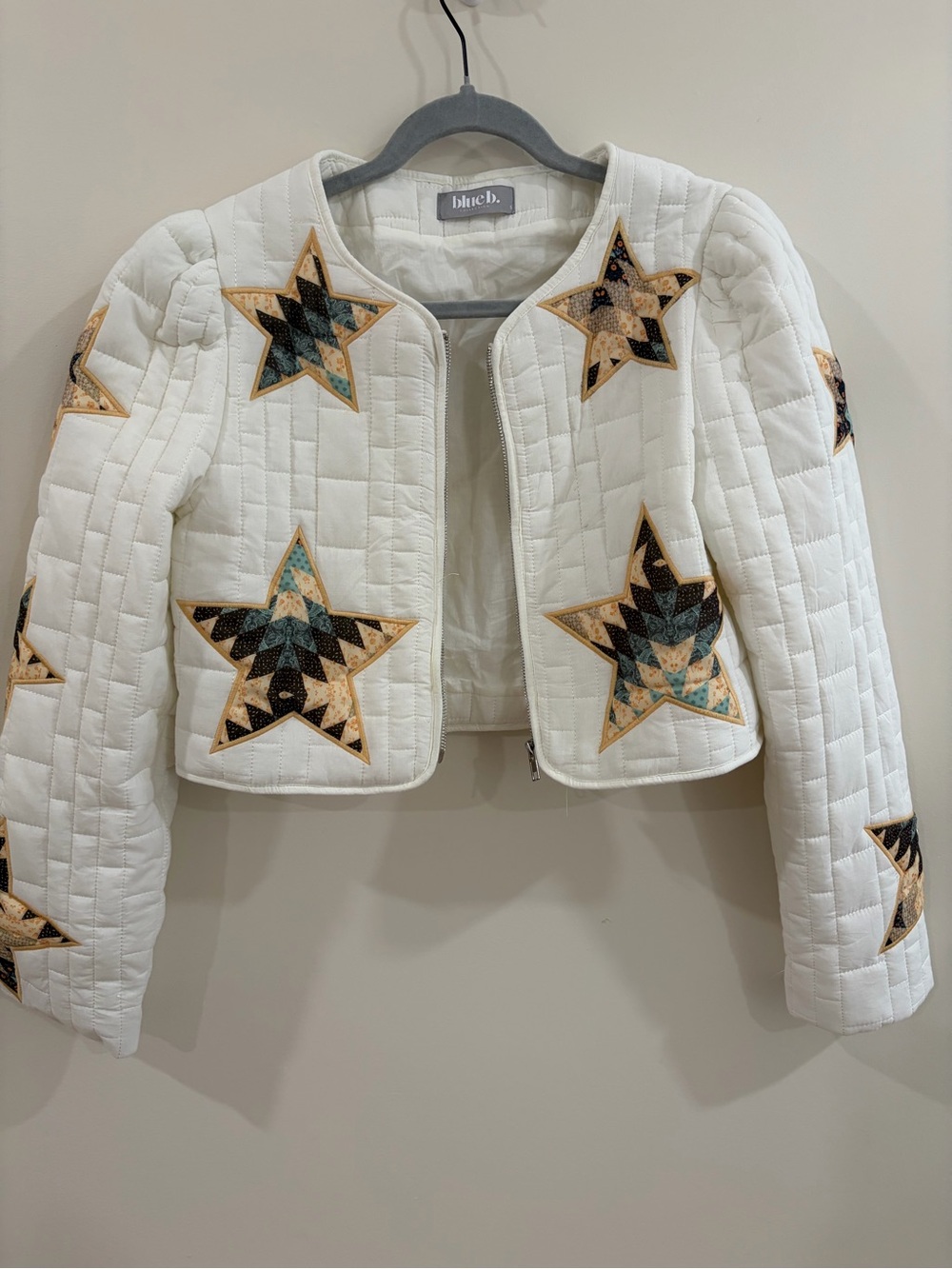 Blue B. White Quilted Star-Accent Cropped Jacket